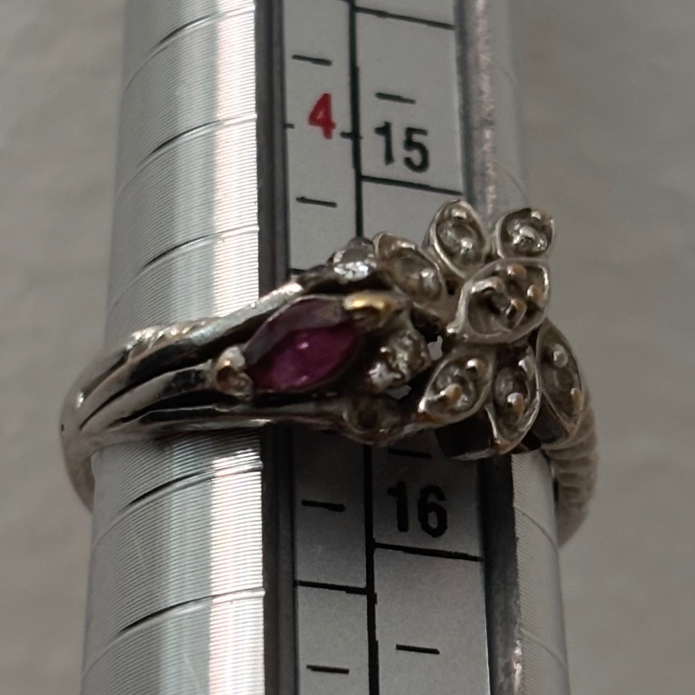 Vintage Cocktail Ring Diamond and Purple Sapphire Unique Engagement 1930's 5 - Picture 4 of 7